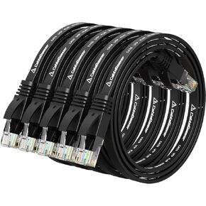 كابل إيثرنت Cat 6 بطول 10 أقدام (5 حزم) (بسعر Cat5e ولكن عرض نطاق ترددي أعلى) كابلات شبكة الإنترنت المسطحة - كابل تصحيح Cat6 Ethernet قصير - كابل كمبيوتر أسود مع موصلات Snagless RJ45 in Kuwait