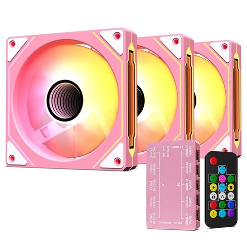 Vetroo Pink LF120 3-Pack Infinite Mirror PC Fan 120 mm ARGB Case Fan with ARGB & PWM Smart Control, FDB Bearing, Controller Included, Nine Blades Design & 8 Rubber Pads for Low-Noise Operation in Saudi Arabia