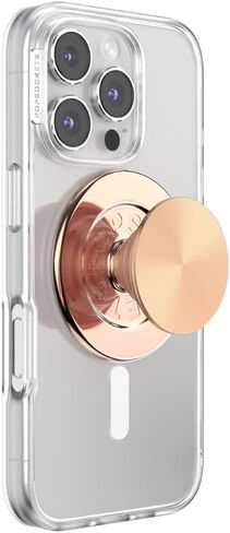 مقبض هاتف PopSockets لـ MagSafe مع مسند، حامل مغناطيسي، جزء علوي قابل للتبديل، تثبيت آمن لحافظات iPhone MagSafe، قبضة الهاتف والكمبيوتر اللوحي - ذهبي وردي شعاعي in Saudi Arabia