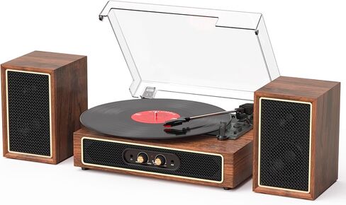 Record Player with External Speakers Vintage Bluetooth Turntable for Vinyl Records Dual Stereo Speakers Belt-Drive LP Player Support 3 Speed 3 Size Records AUX RCA Output Auto Stop in Kuwait
