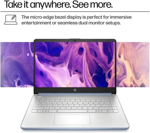 كمبيوتر محمول HP 14 خفيف للغاية للطلاب والمنزل (14 بوصة LED، مكتب 365 لمدة عام، Intel 4-Core N150 (>N4120)، ذاكرة وصول عشوائي 4 جيجابايت، تخزين 256 جيجابايت (128 جيجابايت + 128 جيجابايت SD)) عمر بطارية طويل 11 ساعة، كاميرا ويب، شحن سريع، ويندوز 11 S in Kuwait