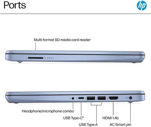 كمبيوتر محمول HP 14 خفيف للغاية للطلاب والمنزل (14 بوصة LED، مكتب 365 لمدة عام، Intel 4-Core N150 (>N4120)، ذاكرة وصول عشوائي 4 جيجابايت، تخزين 256 جيجابايت (128 جيجابايت + 128 جيجابايت SD)) عمر بطارية طويل 11 ساعة، كاميرا ويب، شحن سريع، ويندوز 11 S in Kuwait