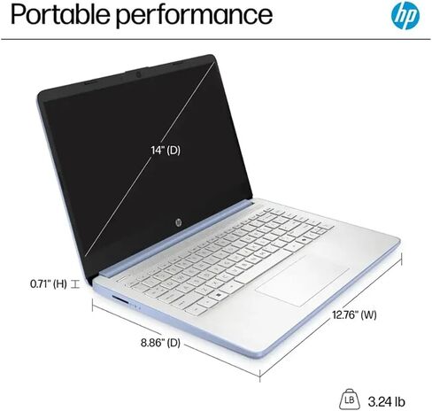 كمبيوتر محمول HP 14 خفيف للغاية للطلاب والمنزل (14 بوصة LED، مكتب 365 لمدة عام، Intel 4-Core N150 (>N4120)، ذاكرة وصول عشوائي 4 جيجابايت، تخزين 256 جيجابايت (128 جيجابايت + 128 جيجابايت SD)) عمر بطارية طويل 11 ساعة، كاميرا ويب، شحن سريع، ويندوز 11 S in Kuwait
