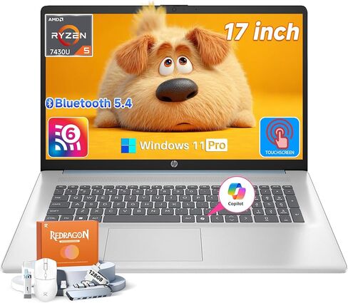 كمبيوتر محمول HP 2026 بشاشة لمس 17 بوصة، Windows 11 Pro، Copilot AI، AMD Ryzen 5 7430U، شاشة لمس HD+ مضادة للتوهج 17.3 بوصة، ذاكرة وصول عشوائي 16 جيجابايت، 1 تيرابايت SSD، شحن سريع، كاميرا عالية الدقة، Wi-Fi 6، بلوتوث 5.4، ملحقات in Kuwait