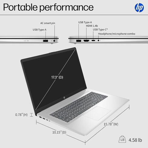 HP 2026 17 inch Touchscreen Laptop, Windows 11 Pro, Copilot AI, AMD Ryzen 5 7430U, 17.3" HD+ Anti-Glare Touch Screen, 16 GB RAM, 1 TB SSD, Fast Charge, HD Camera, Wi-Fi 6, Bluetooth 5.4, Accessories in Saudi Arabia