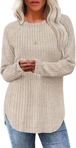 Long Sleeve Shirts for Women Tunic Tops for Women Loose Fit Dressy Crew Neck Pullover Basic Sweaters for Women 2025 in Saudi Arabia