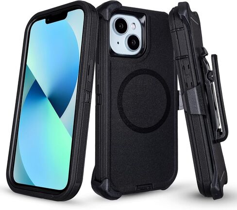 for iPhone 13 Case with Belt Clip Holster, [Compatible with MagSafe] Heavy Duty Military Grade Drop Protection, 3-Layer Rugged Shockproof for iPhone 13 Case with Kickstand, 6.1 Inch (Navy+Blue) in Saudi Arabia