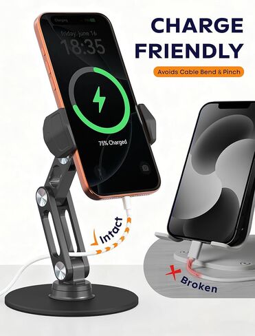 Phone Stand for Desk - Adjustable Height and Angle Foldable Cell Phone Stand Holder, No Dropping Stable Triple-Clamp Holder, Adjustable Tightness, Compatible with iPhone Android Phones, White in Saudi Arabia