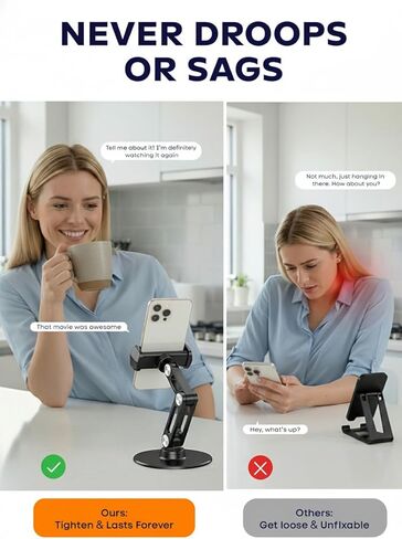 Phone Stand for Desk - Adjustable Height and Angle Foldable Cell Phone Stand Holder, No Dropping Stable Triple-Clamp Holder, Adjustable Tightness, Compatible with iPhone Android Phones, White in Saudi Arabia