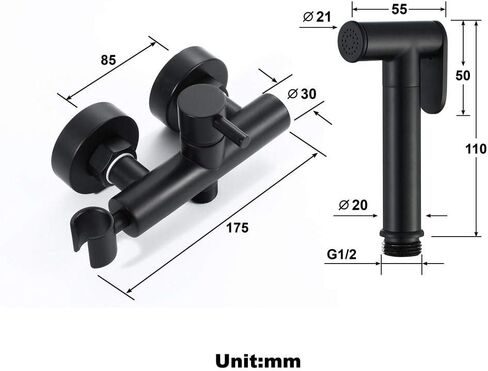 Hand HeldSprayer for Toilet,Black Sprayer Wall Mounted Cloth Diaper Sprayer for Toilet Water Sprayer-Adjustable Pressure Control in Saudi Arabia