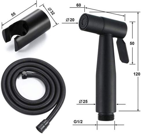 Washable HandheldCloth Diaper Sprayer - Black Toilet Spray Gun Set Stainless Steel Women's wash Faucet 1.5 Meter Stainless Steel Inlet Pipe Wall Mounted in Saudi Arabia