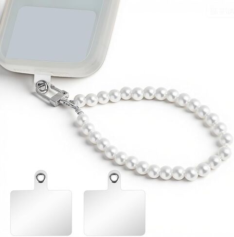 Pearl Beaded Phone Wrist Strap, Universal Pearl Phone Lanyard with 2 Back Patch Pearls Beaded Hand Strap for Most Phones, Bags, Purses and Phones Cases in Saudi Arabia