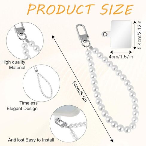 Pearl Beaded Phone Wrist Strap, Universal Pearl Phone Lanyard with 2 Back Patch Pearls Beaded Hand Strap for Most Phones, Bags, Purses and Phones Cases in Saudi Arabia