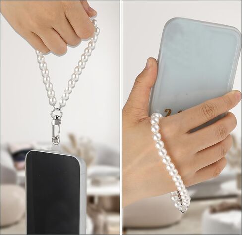 Pearl Beaded Phone Wrist Strap, Universal Pearl Phone Lanyard with 2 Back Patch Pearls Beaded Hand Strap for Most Phones, Bags, Purses and Phones Cases in Saudi Arabia