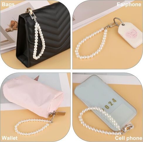 Pearl Beaded Phone Wrist Strap, Universal Pearl Phone Lanyard with 2 Back Patch Pearls Beaded Hand Strap for Most Phones, Bags, Purses and Phones Cases in Saudi Arabia