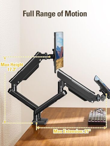 Dual Monitor Stand for 13-32 Inch Computer Screens, Dual Monitor Arms, Each Arm Holds 4.4-22lbs, Fully Adjustable Monitors Desk Mount with C-Clamp and Grommet Base, VESA 75x75/100x100mm in Kuwait