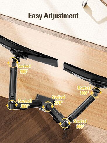 Dual Monitor Stand for 13-32 Inch Computer Screens, Dual Monitor Arms, Each Arm Holds 4.4-22lbs, Fully Adjustable Monitors Desk Mount with C-Clamp and Grommet Base, VESA 75x75/100x100mm in Kuwait