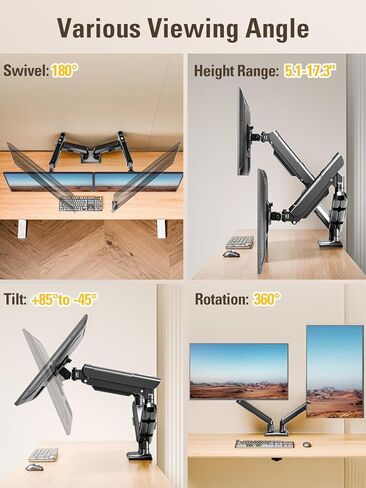 Dual Monitor Stand for 13-32 Inch Computer Screens, Dual Monitor Arms, Each Arm Holds 4.4-22lbs, Fully Adjustable Monitors Desk Mount with C-Clamp and Grommet Base, VESA 75x75/100x100mm in Kuwait