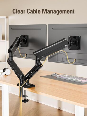 Dual Monitor Stand for 13-32 Inch Computer Screens, Dual Monitor Arms, Each Arm Holds 4.4-22lbs, Fully Adjustable Monitors Desk Mount with C-Clamp and Grommet Base, VESA 75x75/100x100mm in Kuwait