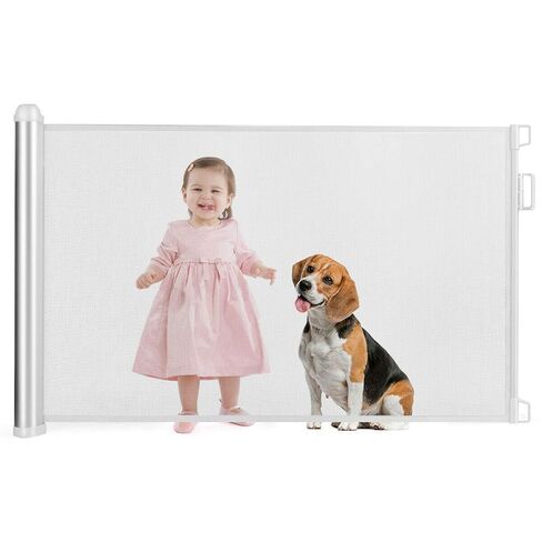 Costzon Baby Mesh Retractable Gates, Extra Wide Flexible Extension Safety Gate/Pet Dog Gate for Stairs/Doors/Hallways, Waterproof Rustproof Aluminum Pets Gate (White) in Saudi Arabia