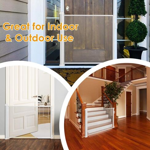 Costzon Baby Mesh Retractable Gates, Extra Wide Flexible Extension Safety Gate/Pet Dog Gate for Stairs/Doors/Hallways, Waterproof Rustproof Aluminum Pets Gate (White) in Saudi Arabia