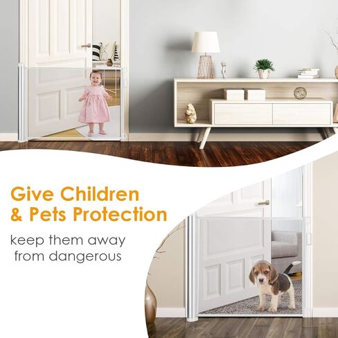 Costzon Baby Mesh Retractable Gates, Extra Wide Flexible Extension Safety Gate/Pet Dog Gate for Stairs/Doors/Hallways, Waterproof Rustproof Aluminum Pets Gate (White) in Saudi Arabia