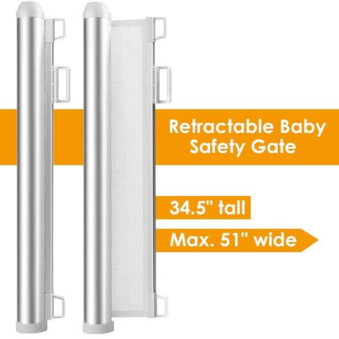 Costzon Baby Mesh Retractable Gates, Extra Wide Flexible Extension Safety Gate/Pet Dog Gate for Stairs/Doors/Hallways, Waterproof Rustproof Aluminum Pets Gate (White) in Saudi Arabia