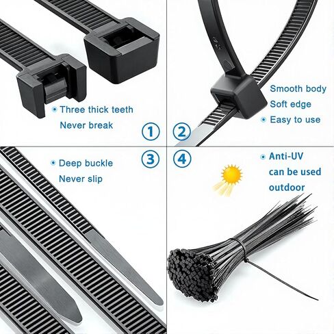 Zip Ties 400 Pack (4", 6", 8", 12") – Assorted Cable Ties for Cable Management, Wire Organization, Electrical Accessories, Garden & Home Improvement, UV Resistant GripLock Ties BY OPM Premium in Saudi Arabia