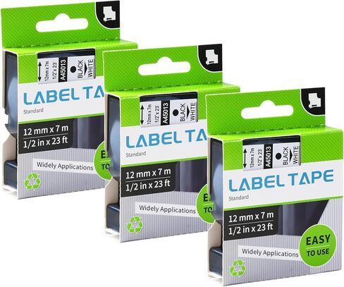 45013 استبدال شريط الملصقات لملصقات Dymo D1 مقاس 1/2 بوصة × 23 قدمًا طباعة سوداء على أبيض ذاتي اللصق متوافق مع صانع الملصقات Dymo LabelManager 160، 3 عبوات in Saudi Arabia