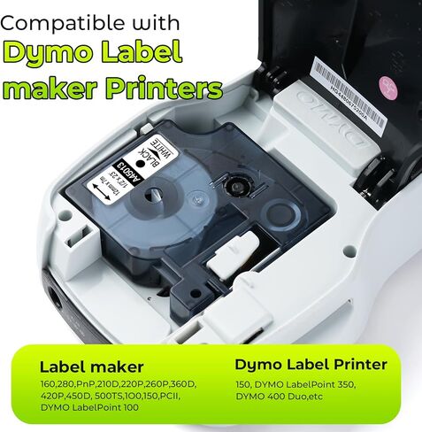 45013 استبدال شريط الملصقات لملصقات Dymo D1 مقاس 1/2 بوصة × 23 قدمًا طباعة سوداء على أبيض ذاتي اللصق متوافق مع صانع الملصقات Dymo LabelManager 160، 3 عبوات in Kuwait