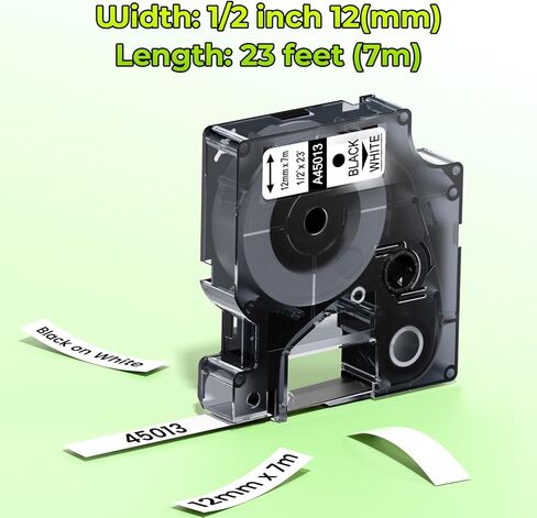 45013 استبدال شريط الملصقات لملصقات Dymo D1 مقاس 1/2 بوصة × 23 قدمًا طباعة سوداء على أبيض ذاتي اللصق متوافق مع صانع الملصقات Dymo LabelManager 160، 3 عبوات in Kuwait