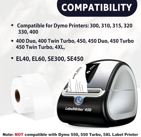 6 بكرات (300 ملصق/لكل) متوافقة مع Dymo 30374 White 2x3-1/2 بطاقات الأعمال/المواعيد، شريط طابعة ملصقات غير لاصق لطابعات LabelWriter 450، 450 Turbo، 4XL [غير مناسبة 550 و5XL] in Kuwait