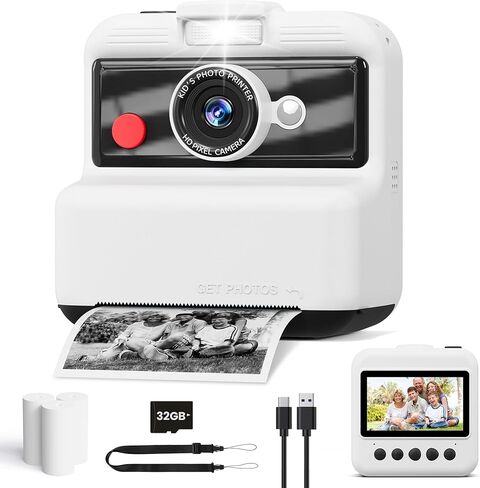 Kids Camera Instant Print, 48MP/2.5K UHD Kids Instant Print Camera, Christmas Birthday Gifts for Girls and Boys, 3.0" Screen with Print Paper & 32G Card, Toddler Toy for Age 3-14 (White) in Saudi Arabia