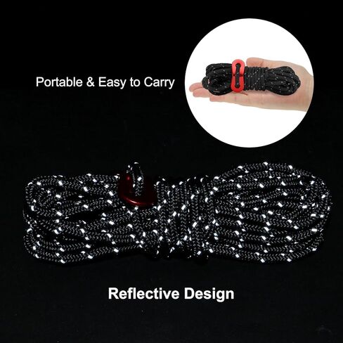 4mm Tent Rope, 6 Pack 13ft Reflective Guyline Cord Tied Downs Rope Paracord Cord Camping Ropes with Red Aluminum Cord Adjusters for Camping Hiking Tent, Black in Saudi Arabia