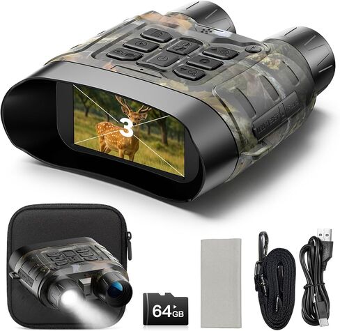 نظارات الرؤية الليلية VOOPEAK 4K للبالغين، مناظير للرؤية الليلية بالأشعة تحت الحمراء بطول 1500 قدم مع بطاقة 64 جيجابايت، بطارية 5000 مللي أمبير في الساعة، تكبير رقمي 12X للأماكن الخارجية in Kuwait