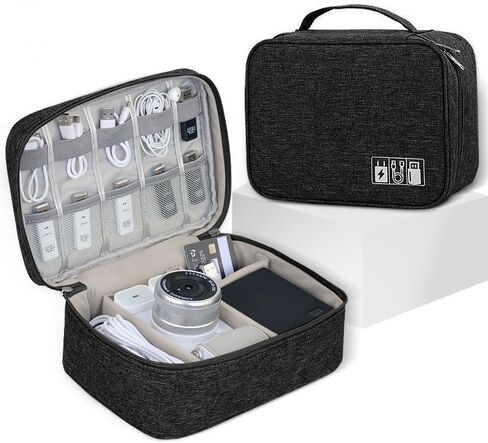 Travel Electronics Organizer, Cable Organizer Bag for Electronic Accessories, Large Multiple Compartments for Chargers Cables Earphones and Tech Accessories, Travel Home Office Storage Case, Black in Saudi Arabia