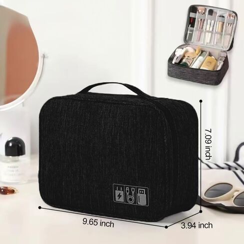 Travel Electronics Organizer, Cable Organizer Bag for Electronic Accessories, Large Multiple Compartments for Chargers Cables Earphones and Tech Accessories, Travel Home Office Storage Case, Black in Saudi Arabia
