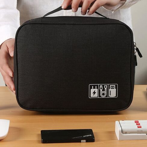 Travel Electronics Organizer, Cable Organizer Bag for Electronic Accessories, Large Multiple Compartments for Chargers Cables Earphones and Tech Accessories, Travel Home Office Storage Case, Black in Saudi Arabia