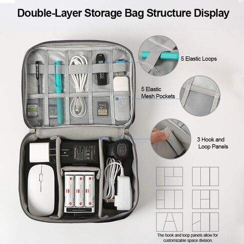 Travel Electronics Organizer, Cable Organizer Bag for Electronic Accessories, Large Multiple Compartments for Chargers Cables Earphones and Tech Accessories, Travel Home Office Storage Case, Black in Saudi Arabia