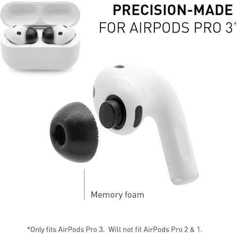 ADV. Eartune Fidelity UF-A3 | Replacement Memory-Foam Tips for AirPods Pro 3 | Secure Fit, All-Day Comfort, Superior Noise Isolation, Rich Bass, Built-in Wax Guard | Black [Large] [3-Pairs] in Saudi Arabia