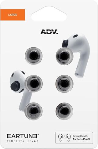 ADV. Eartune Fidelity UF-A3 | Replacement Memory-Foam Tips for AirPods Pro 3 | Secure Fit, All-Day Comfort, Superior Noise Isolation, Rich Bass, Built-in Wax Guard | Black [Large] [3-Pairs] in Saudi Arabia