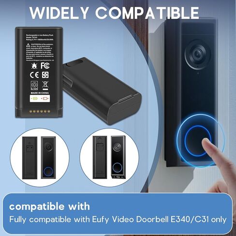 Fancy Buying 8000mAh Rechargeable Battery Replacement for Eufy Security E340 Video Doorbell E340/C31, Part Number HB-E340 T8743 with Type-C Charge Cable in Saudi Arabia