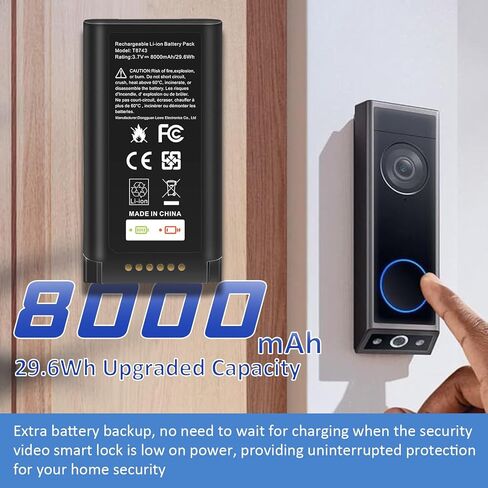Fancy Buying 8000mAh Rechargeable Battery Replacement for Eufy Security E340 Video Doorbell E340/C31, Part Number HB-E340 T8743 with Type-C Charge Cable in Saudi Arabia