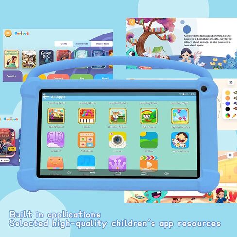 أجهزة لوحية YQSAVIOR للأطفال، جهاز لوحي Android 12 للأطفال، ذاكرة وصول عشوائي 4 جيجابايت وذاكرة تخزين داخلية 32 جيجابايت للأطفال الصغار، شاشة IPS مقاس 7 بوصات، مراقبة أبوية، كاميرا مزدوجة 2+5 ميجابكسل، حافظة مقاومة للصدمات للألعاب التعليمية، أزرق in Kuwait