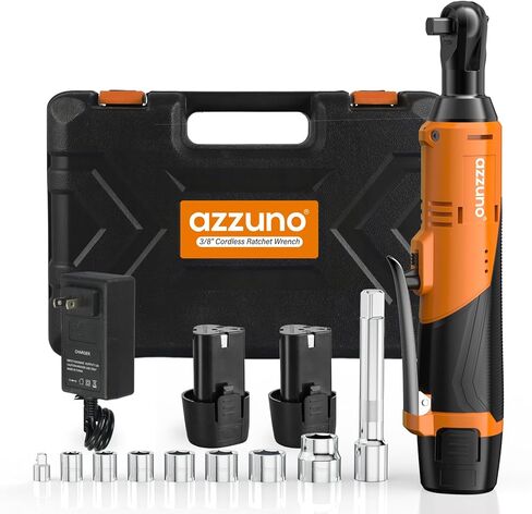 AZZUNO 3/8" Electric Ratchet Wrench Set 30 Ft-lbs Cordless Ratchet Wrench 300 RPM Power Ratchet Tool Kit with 2 x 2000mAh Lithium-Ion Battery, Fast Charger, 7 Sockets and 3" Extension Bar in Saudi Arabia