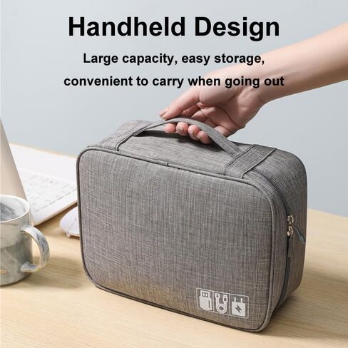 Electronic Cable Organizer Bag, Electronics Organizer Travel Case, Waterproof Tech Gear Pouch with Multiple Compartments for Charger, Cable, Phone, Earphone-Grey in Saudi Arabia