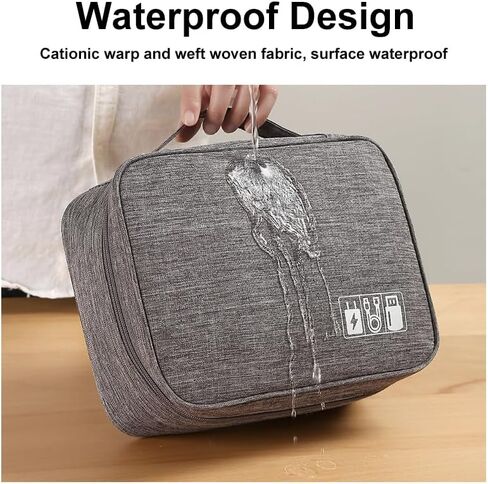 Electronic Cable Organizer Bag, Electronics Organizer Travel Case, Waterproof Tech Gear Pouch with Multiple Compartments for Charger, Cable, Phone, Earphone-Grey in Saudi Arabia