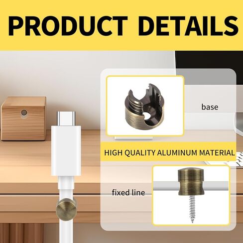 4Pcs Cord Holder for Nightstand, Phone Charger Cords Holders Adhesive Metal Cable Organizer, Wire Management Aluminum Clips Adjustable Cable Anchor Holders for Office (Bronze 4pcs) in Saudi Arabia
