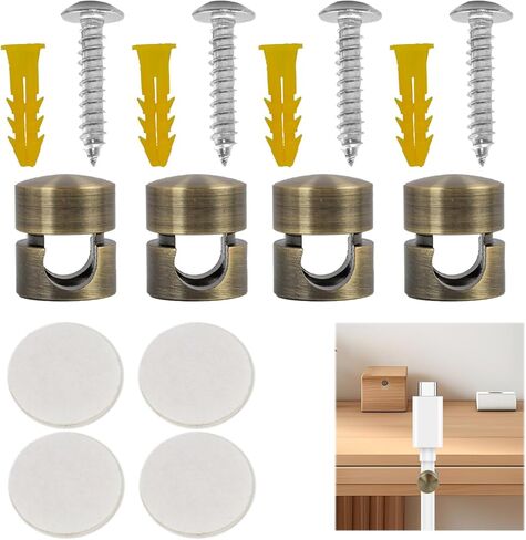 4Pcs Cord Holder for Nightstand, Phone Charger Cords Holders Adhesive Metal Cable Organizer, Wire Management Aluminum Clips Adjustable Cable Anchor Holders for Office (Bronze 4pcs) in Saudi Arabia