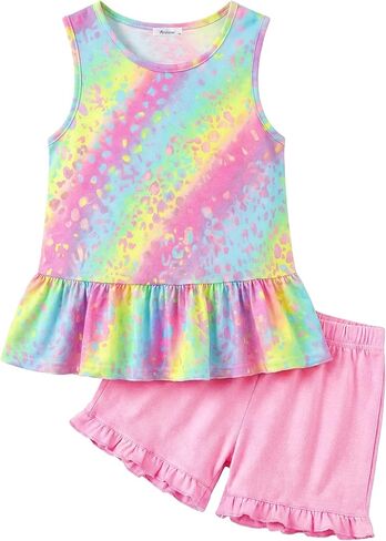 Arshiner Toddler Girls Girls Summer Outfit Summeress Top و Shorts Sorts المرنة مجموعة قصيرة من 2-8 سنوات in Saudi Arabia